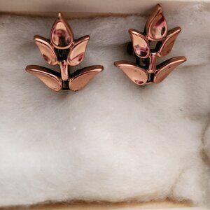 Vintage Copper Leaf screw back earrings